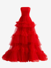 A-Line Strapless Ruffled Tulle Prom Dress
